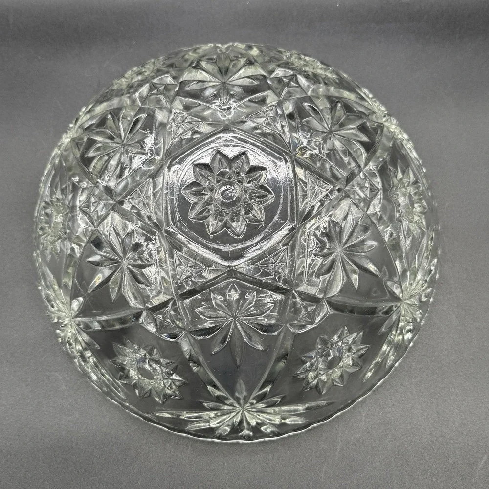 Vintage Anchor Hocking Clear Cut Glass‎ Large Serving Fruit Bowl Star Of David